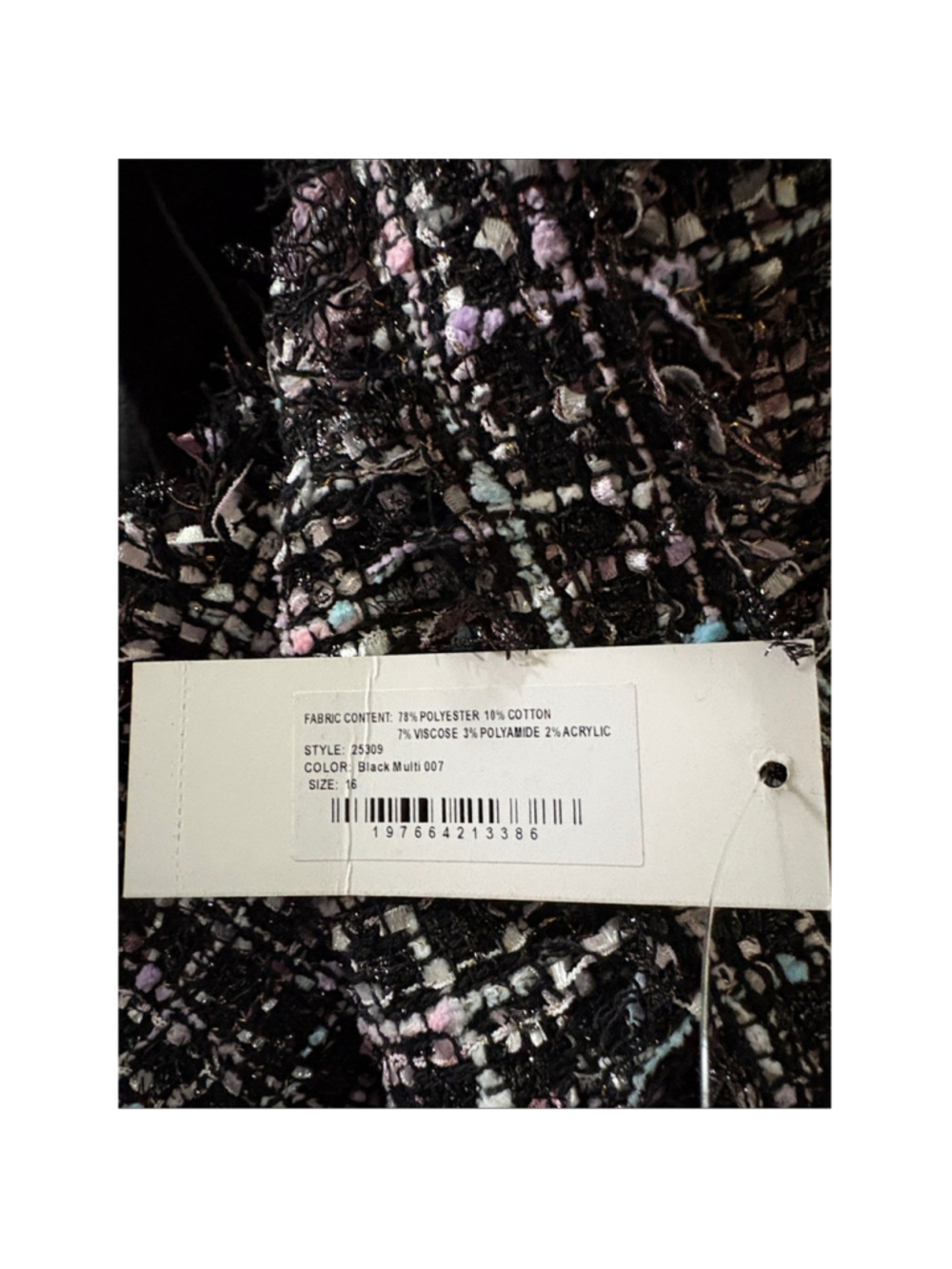 Rickie Freeman Teri Jon Tweed Dress Womens 16 Black NWT Crystal Fringe Pockets - Picture 12 of 13